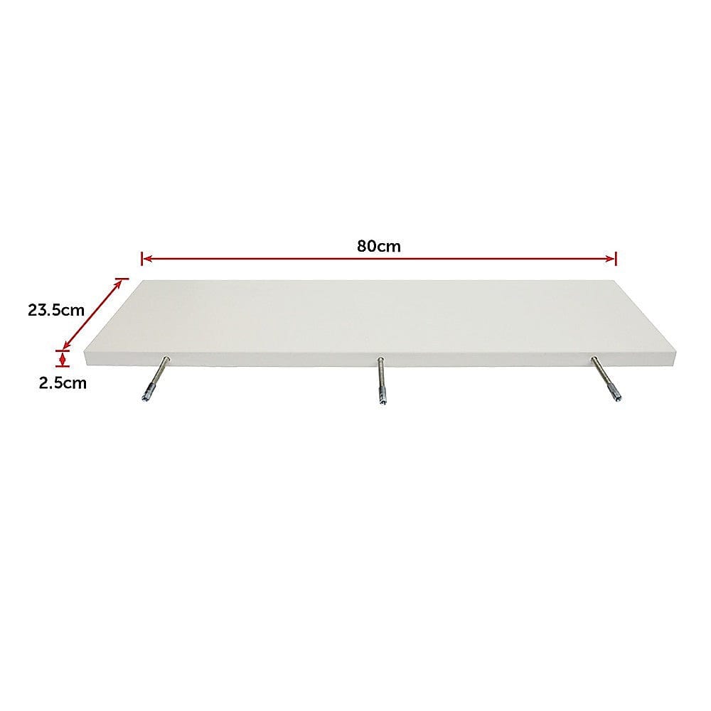 Floating Wall Shelf Wooden Shelves Wall Storage 80cm - White - Pack of 3