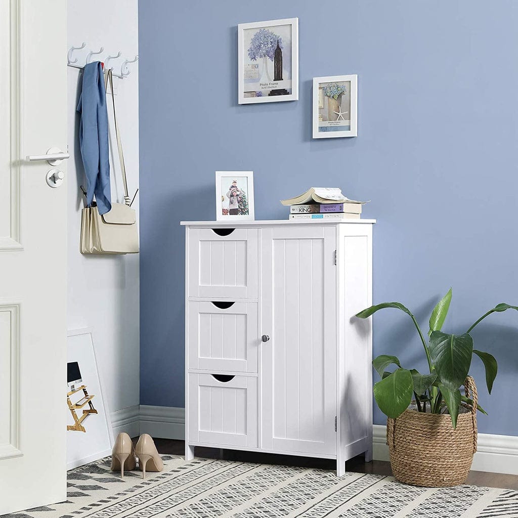 Floor Cabinet with 3 Drawers and Adjustable Shelf White BBC49WT