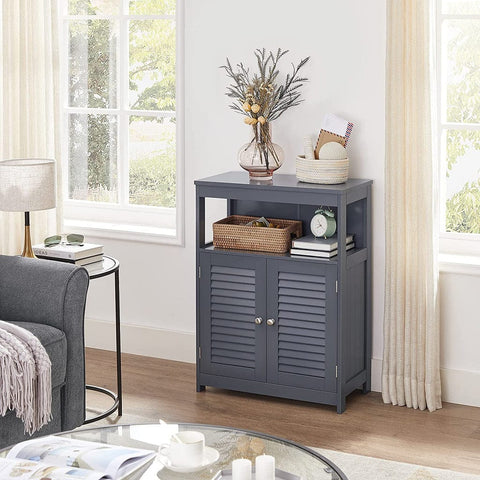 Floor Cabinet With Shelf And 2 Doors Gray