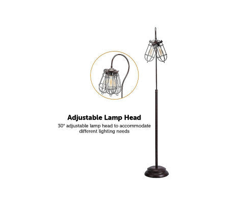 Floor Lamp with Adjustable Cage Shade Rustic in Bronze Finish