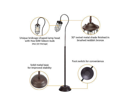 Floor Lamp with Adjustable Cage Shade Rustic in Bronze Finish