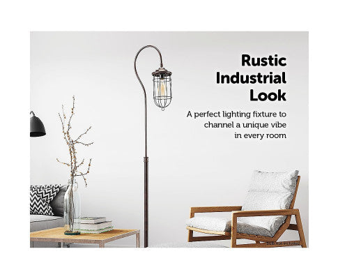 Floor Lamp with Adjustable Cage Shade Rustic in Bronze Finish