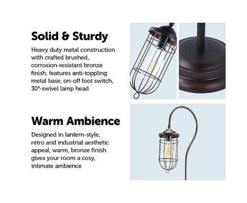 Industrial Floor Lamp With Adjustable Cage Shade Rustic Brushed In Bronze Finish