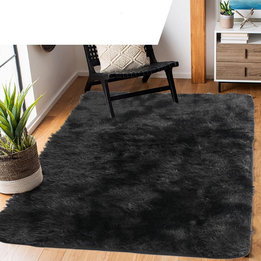 Living Room Floor Rug Shaggy Rugs Soft Large Carpet Area Tie-dyed 120x160cm Black