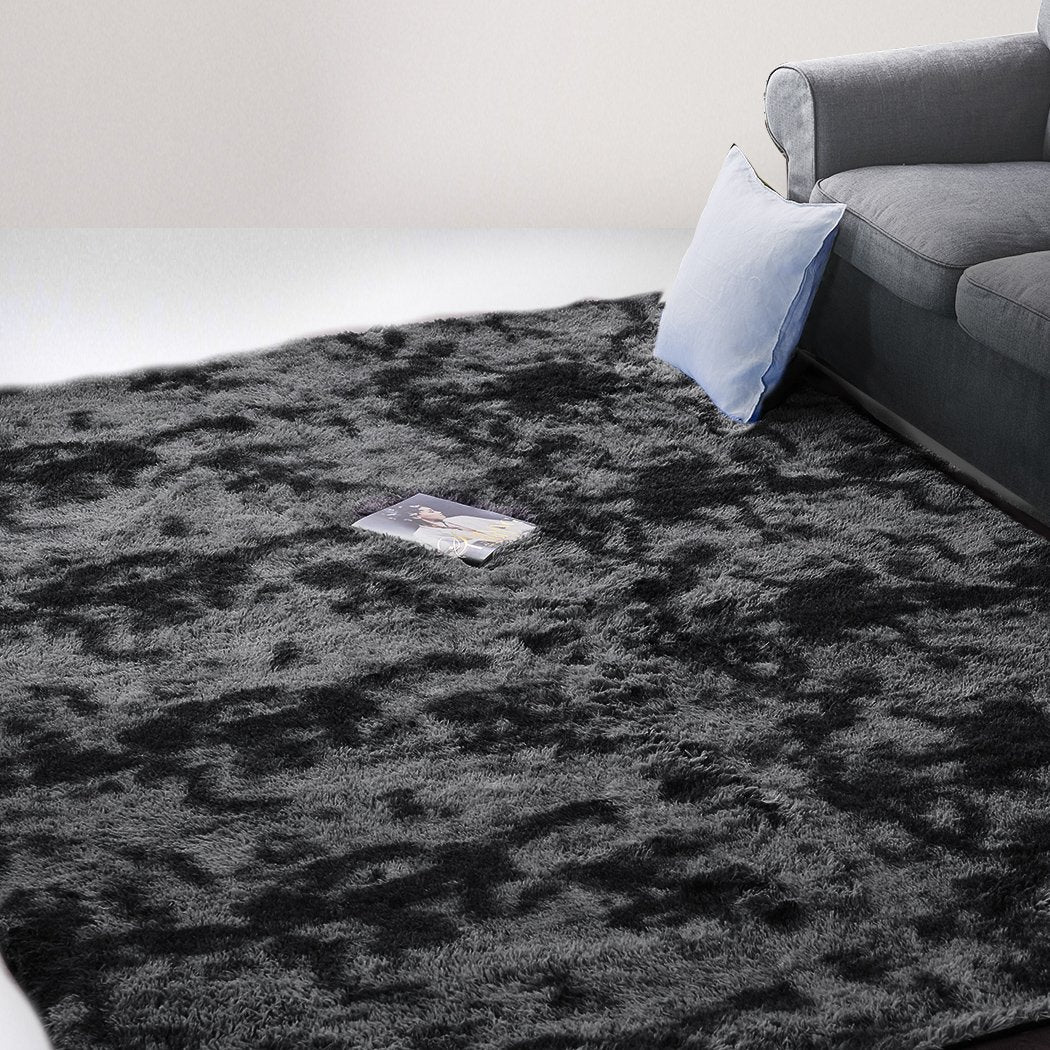Living Room Floor Rug Shaggy Rugs Soft Large Carpet Area Tie-dyed 140x200cm Black