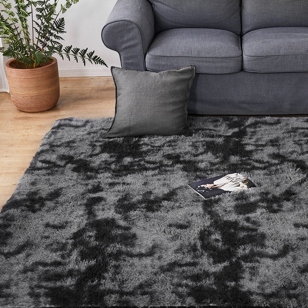 Living Room Floor Rug Shaggy Rugs Soft Large Carpet Area Tie-dyed 140x200cm Black