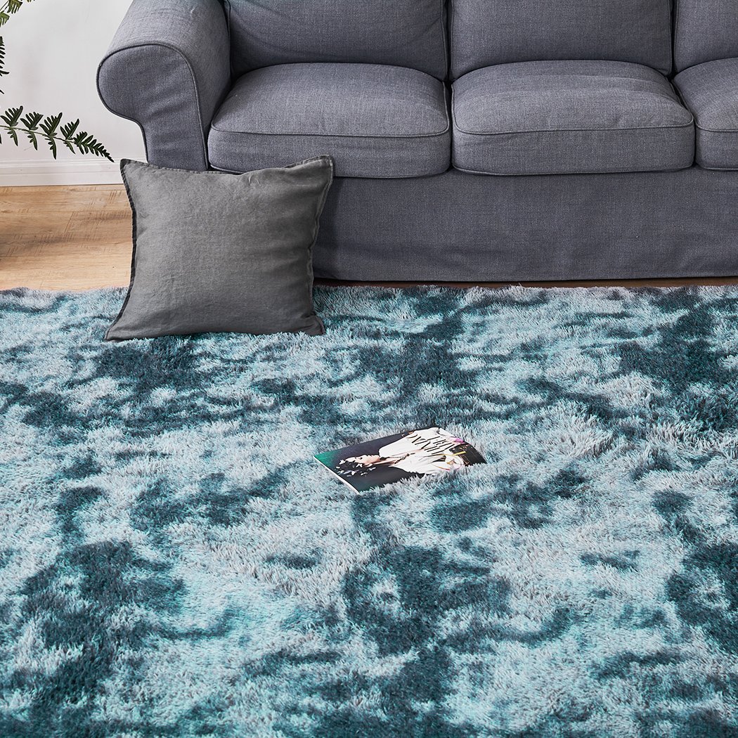 Living Room Floor Rug Shaggy Rugs Soft Large Carpet Area Tie-dyed 200x230cm Blue