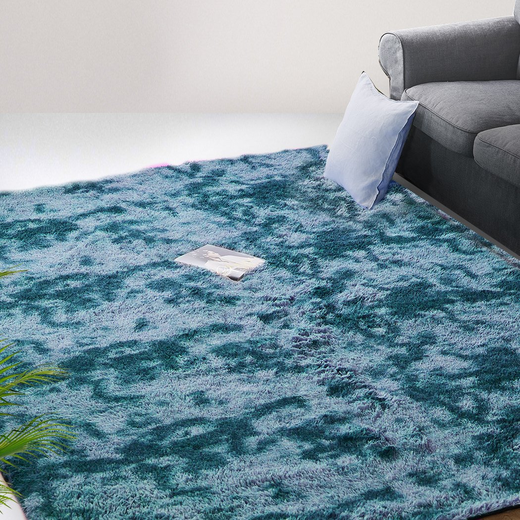 Living Room Floor Rug Shaggy Rugs Soft Large Carpet Area Tie-dyed 200x230cm Blue