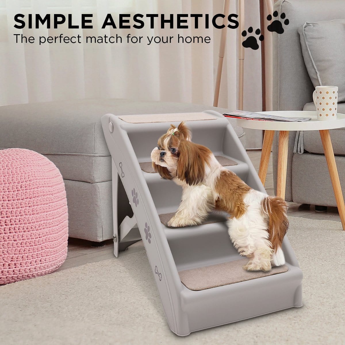 Foldable Pet Stairs In Grey - 50Cm Dog Ladder Cat Ramp With Non-Slip Mat For Indoor And Outdoor Use