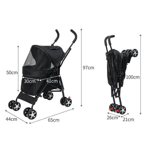 Foldable Pet Stroller Pushchair Black