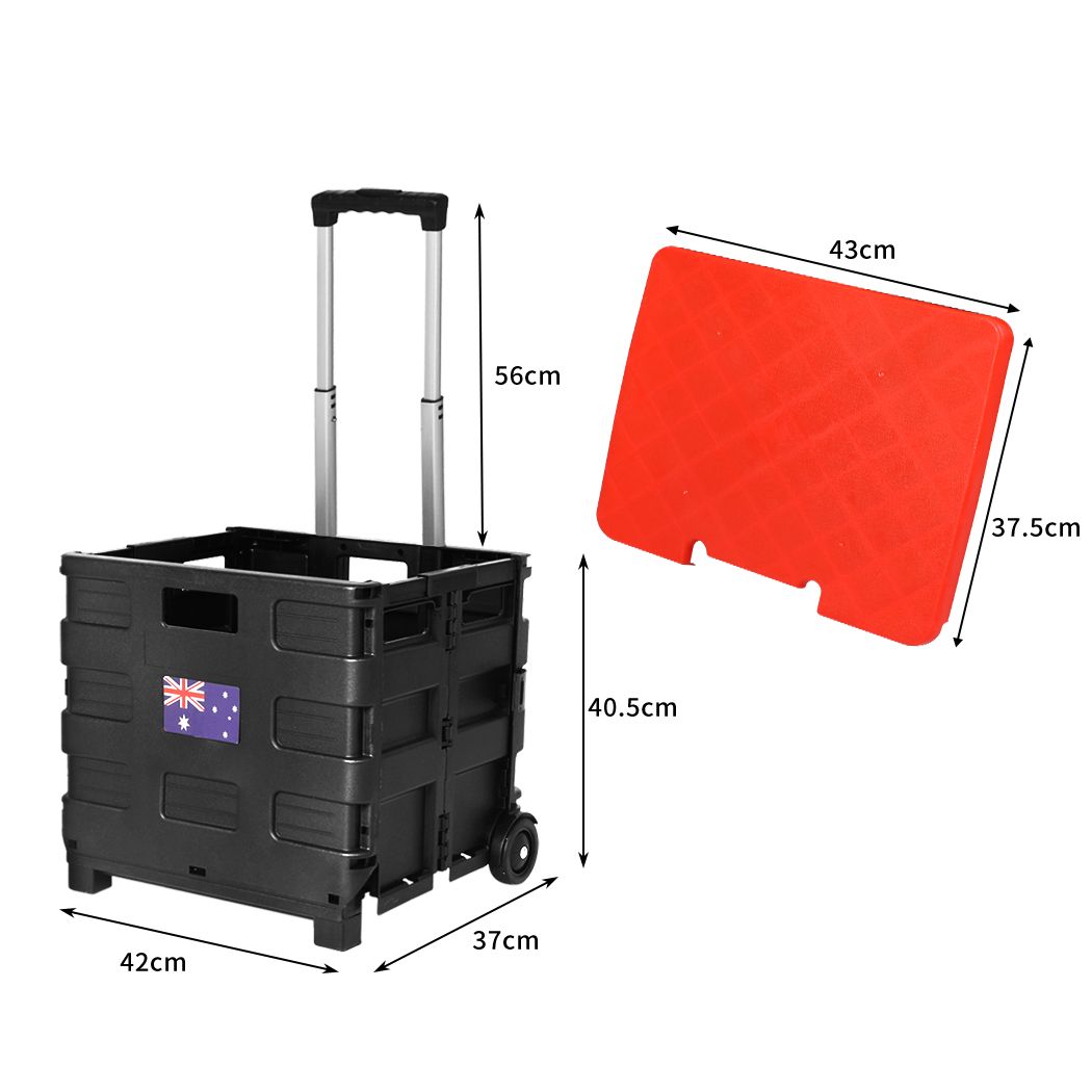 Foldable Shopping Cart Trolley Pack & Roll Folding Grocery Basket Crate Portable Black & Red