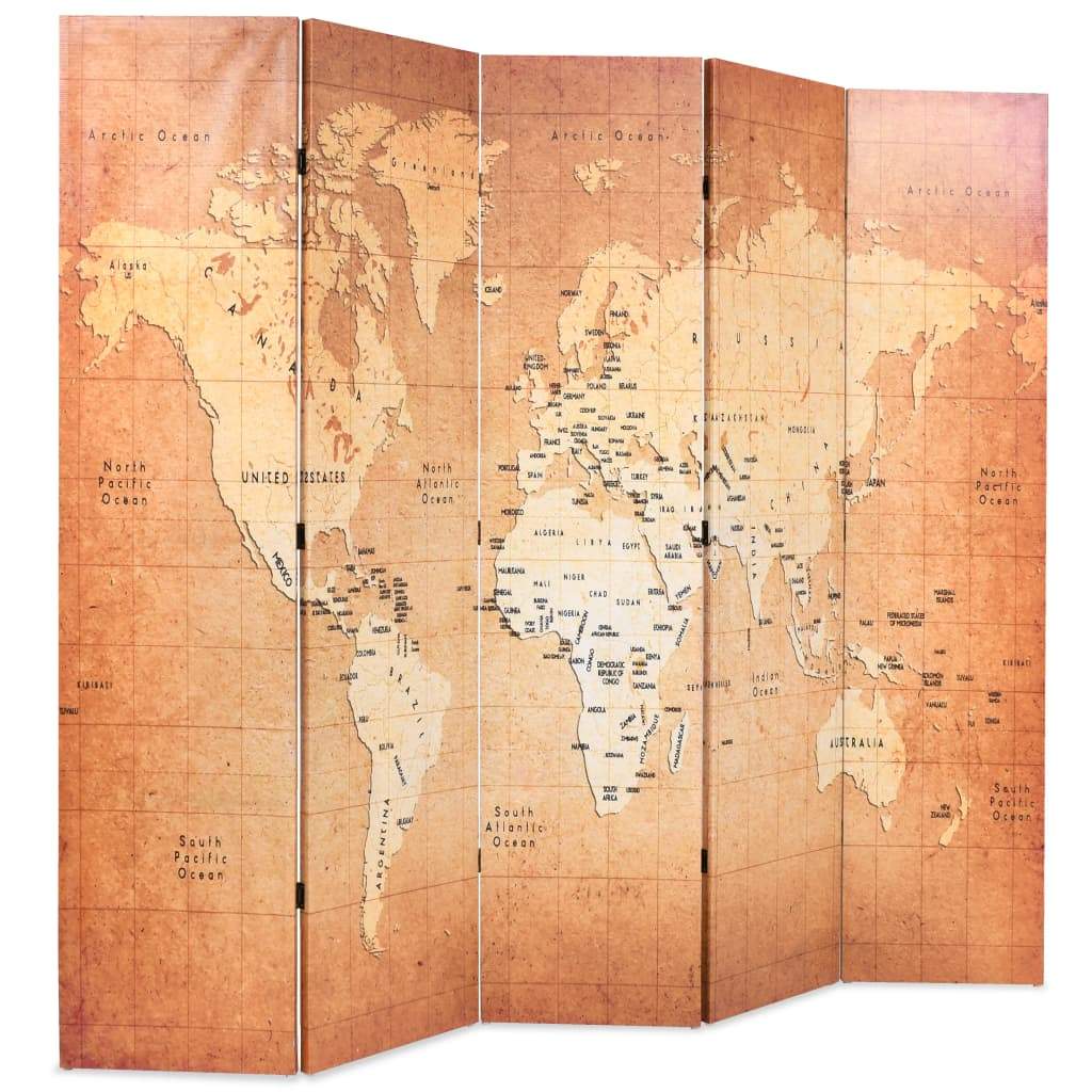 Folding Room Divider 200x180 cm World Map Yellow