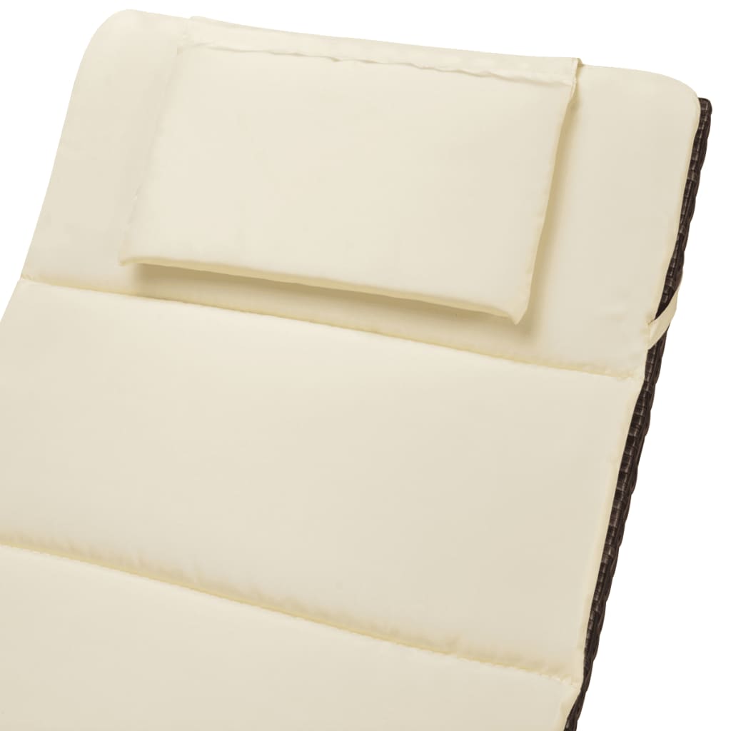 Folding Sun Lounger with Cushion Poly Rattan Brown