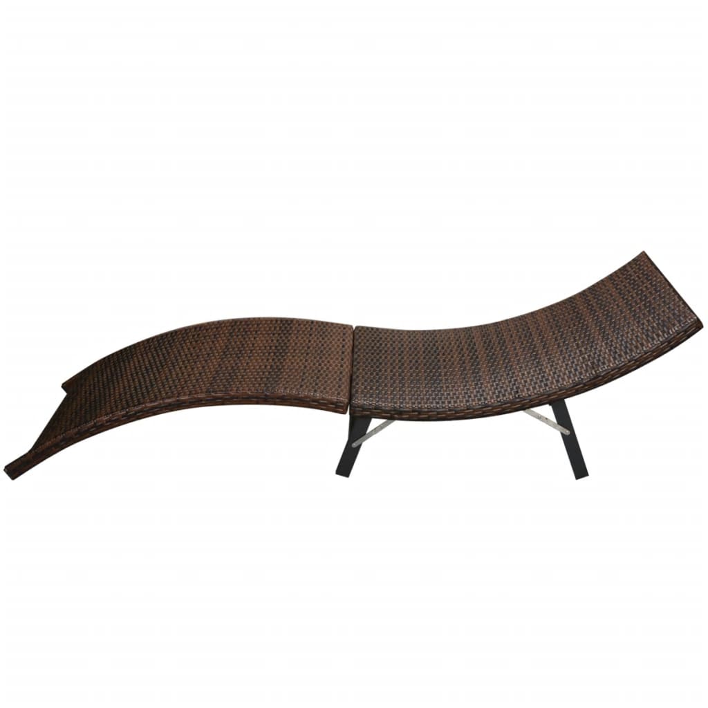 Folding Sun Lounger with Cushion Poly Rattan Brown