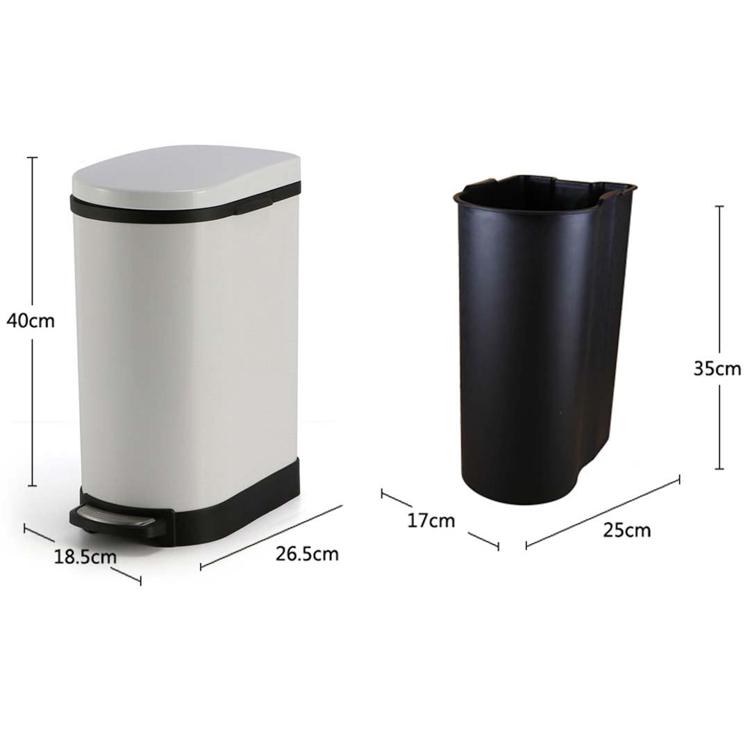 Kitchen Bins Foot Pedal Stainless Steel Rubbish Recycling Garbage Waste Trash Bin 10L U White