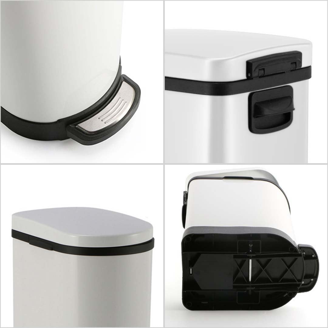 Kitchen Bins Foot Pedal Stainless Steel Rubbish Recycling Garbage Waste Trash Bin 10L U White
