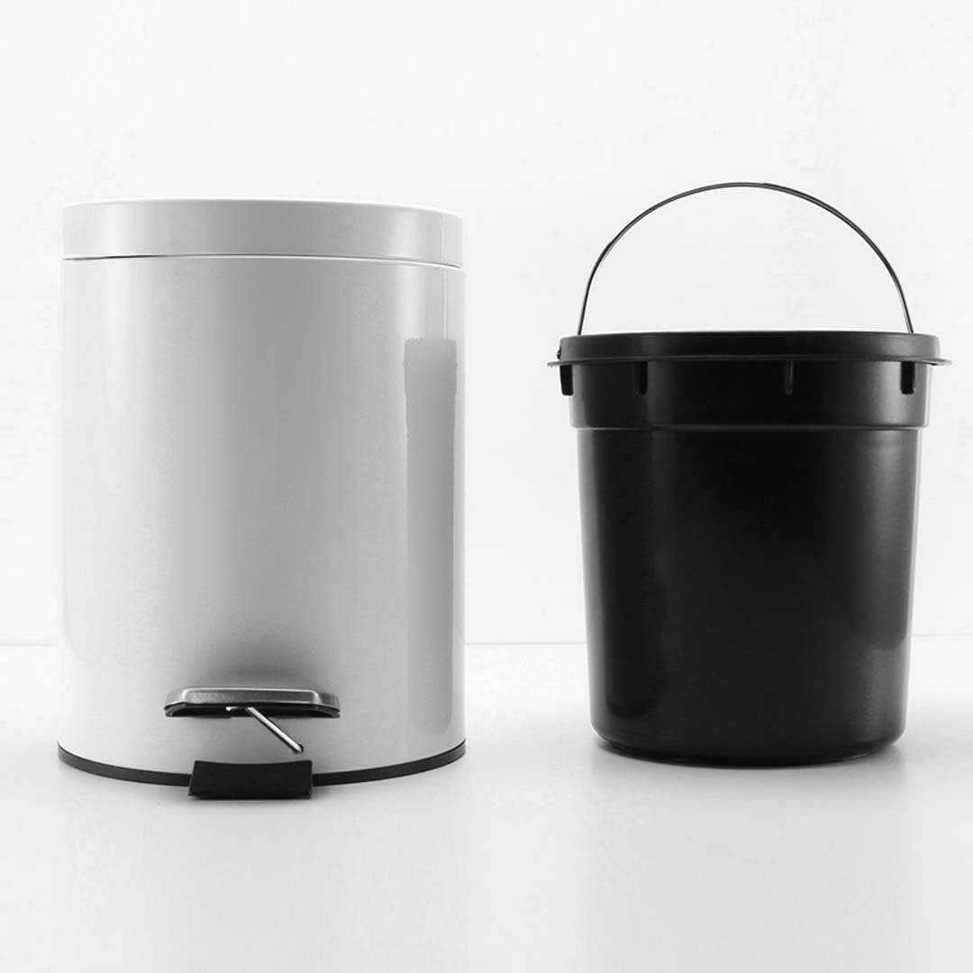 Kitchen Bins Foot Pedal Stainless Steel Rubbish Recycling Garbage Waste Trash Bin Round 7L White