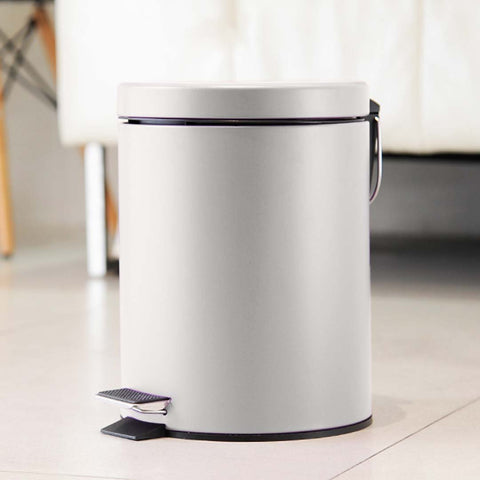 Kitchen Bins Foot Pedal Stainless Steel Rubbish Recycling Garbage Waste Trash Bin Round 7L White