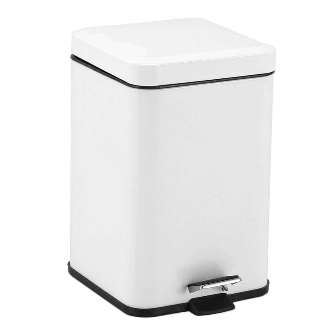Kitchen Bins Foot Pedal Stainless Steel Rubbish Recycling Garbage Waste Trash Bin Square 6L White