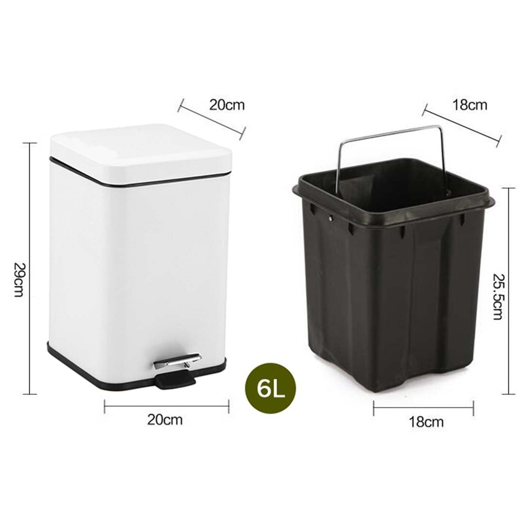Kitchen Bins Foot Pedal Stainless Steel Rubbish Recycling Garbage Waste Trash Bin Square 6L White