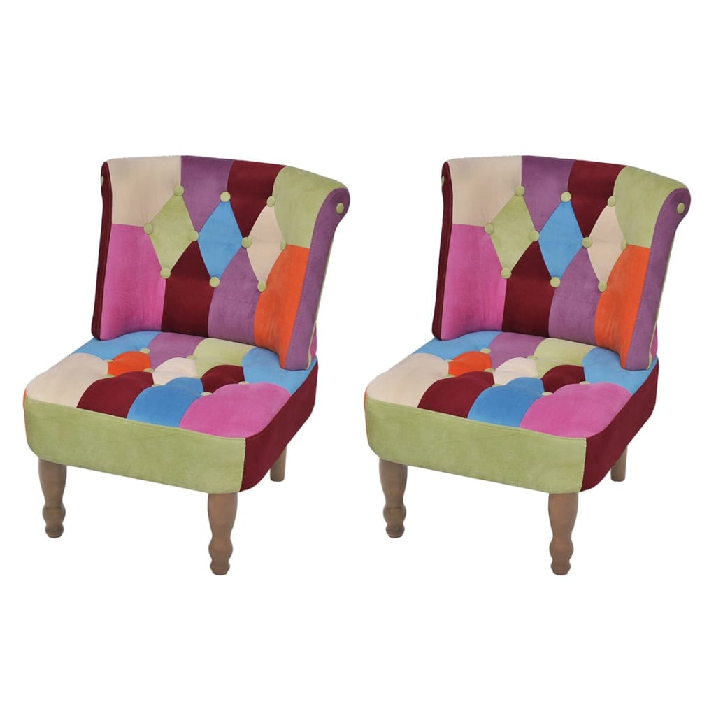 French Chairs 2 pcs with Patchwork Design Fabric