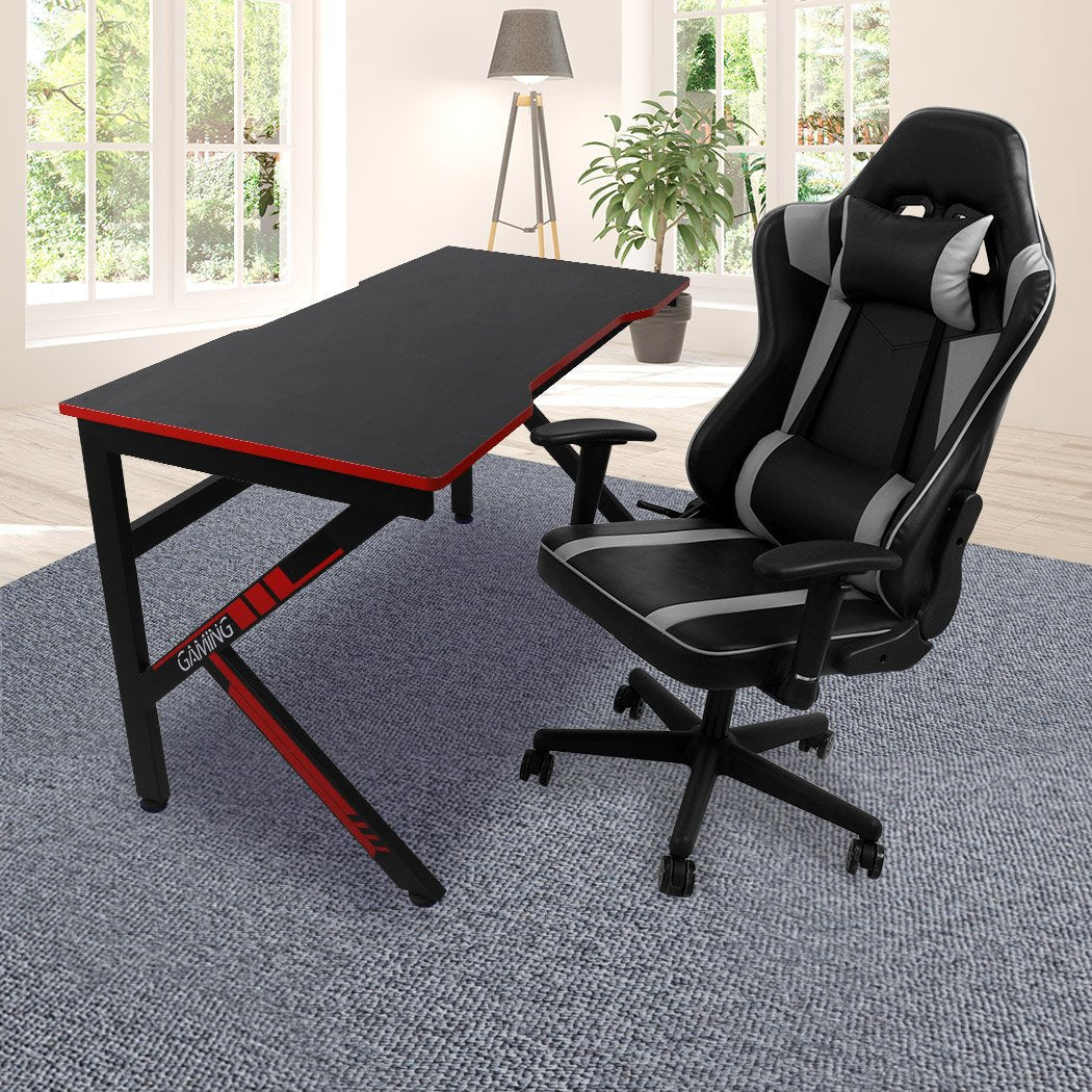office & study Gaming Chair Desk Computer Gear Set Racing Desk Office Laptop Chair Study Home K shaped Desk Silver Chair