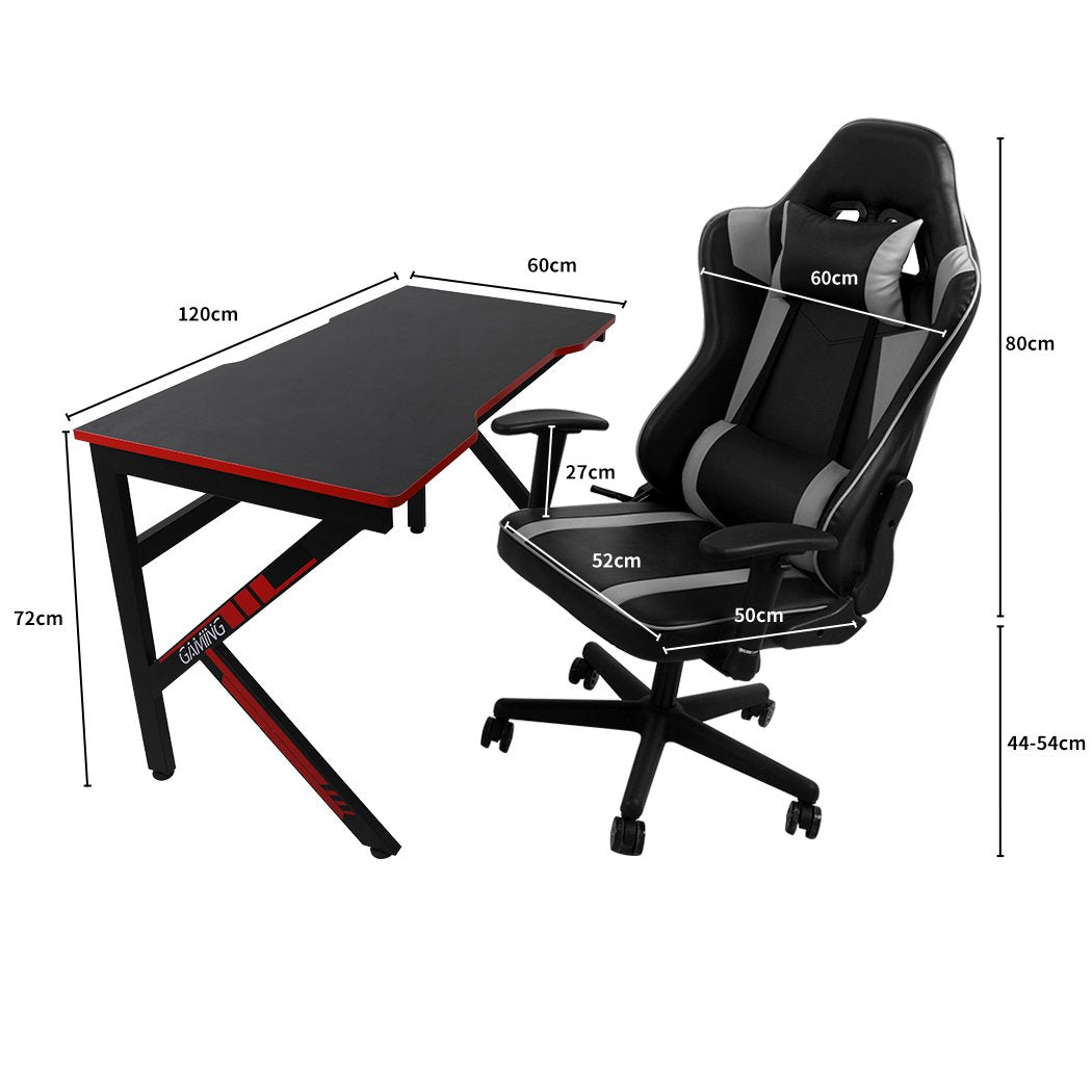 office & study Gaming Chair Desk Computer Gear Set Racing Desk Office Laptop Chair Study Home K shaped Desk Silver Chair