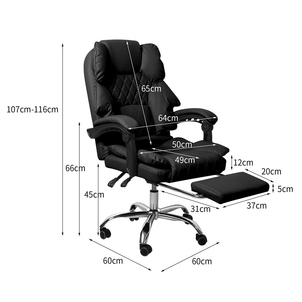 Gaming Chair PU Leather Office Computer Seat Recliner With Footrest Black