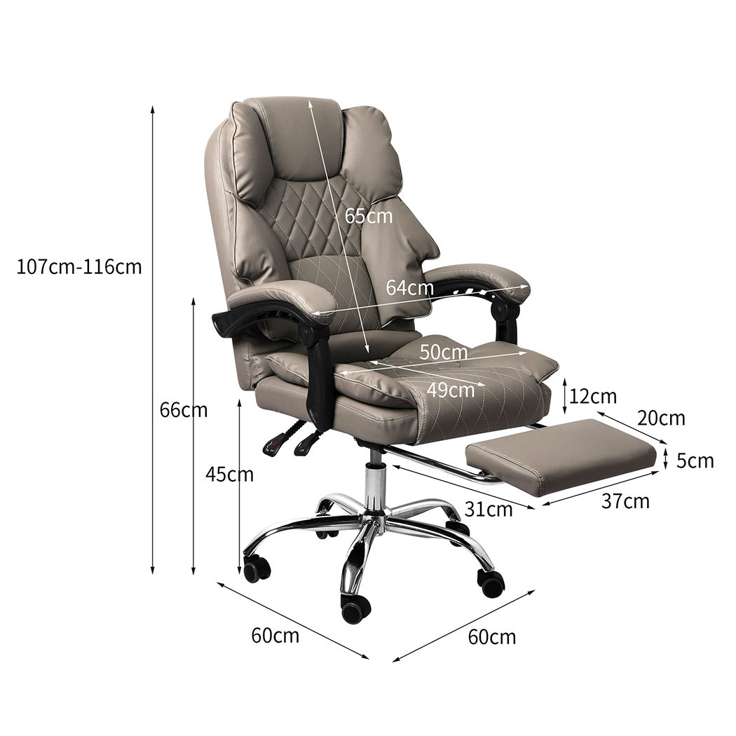 Gaming Chair PU Leather Office Computer Seat Recliner With Footrest Grey