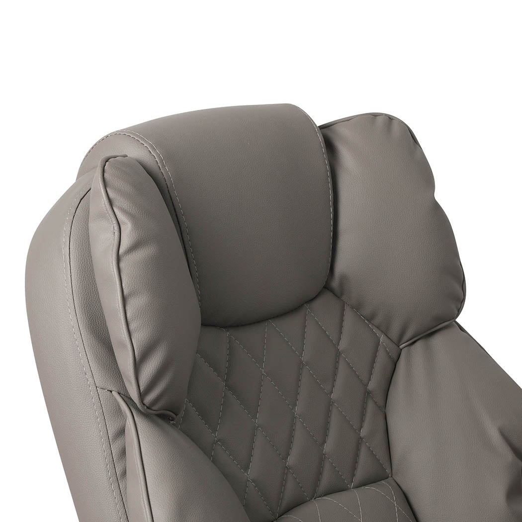 Gaming Chair PU Leather Office Computer Seat Recliner With Footrest Grey