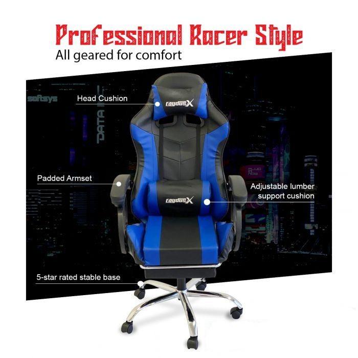 Blue Gaming Office Chairs With Back Massage Pointer And Recliner Footrest