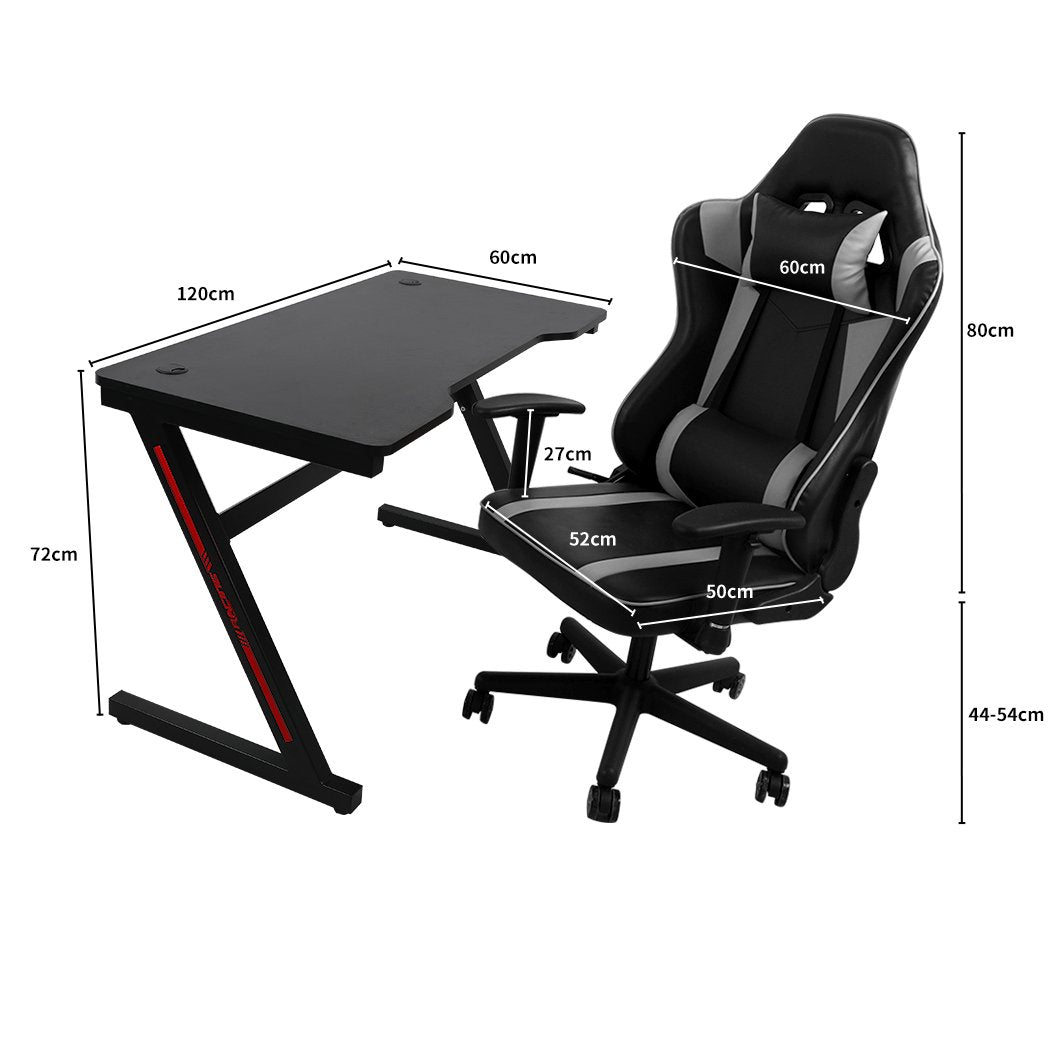 office & study Gaming Z Shaped Office Computer Racing Desk Silver