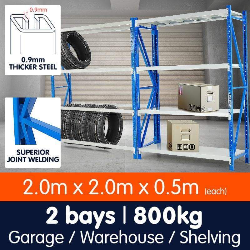 Steel finish - Garage Storage Steel Rack Shelving 2.0m-wide 400kg