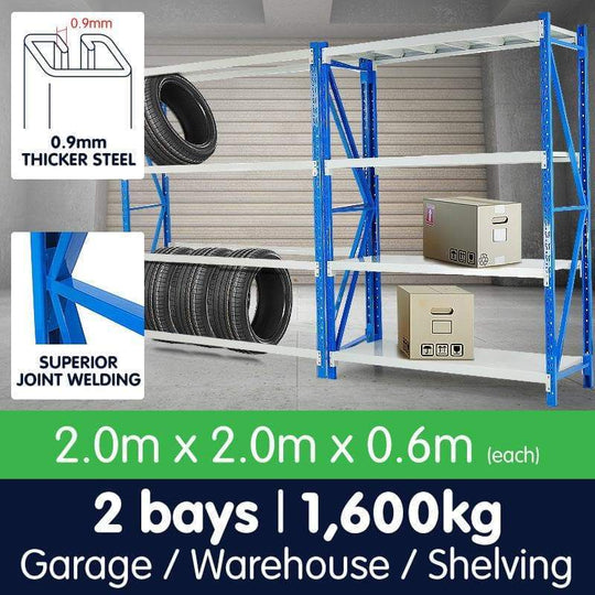 Steel finish - Garage Storage Steel Rack Shelving 2.0m-wide 800kg