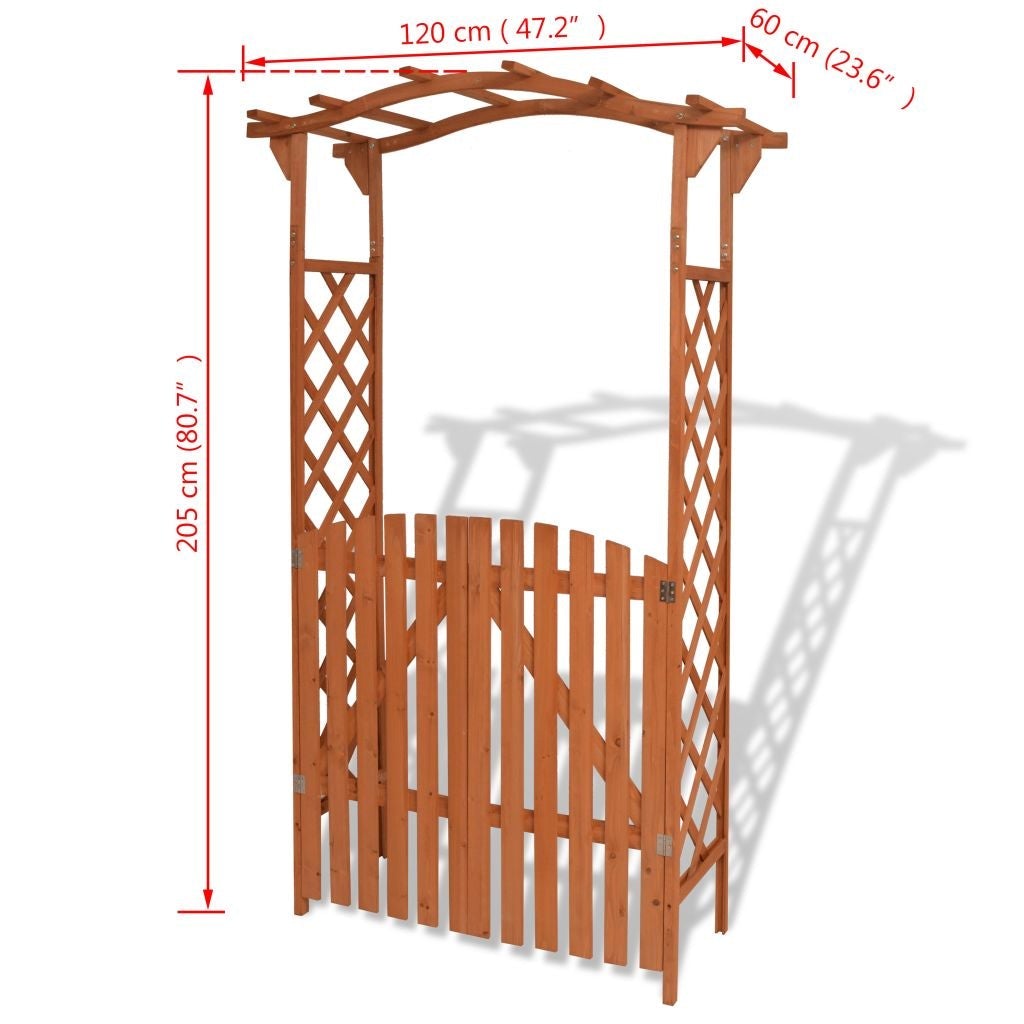 Garden Arch with Gate Solid Wood 120x60x205 cm