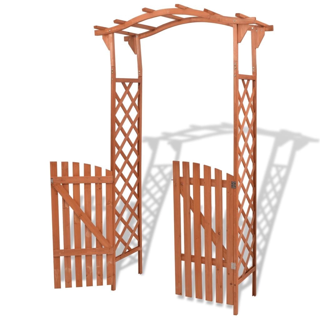 Garden Arch with Gate Solid Wood 120x60x205 cm