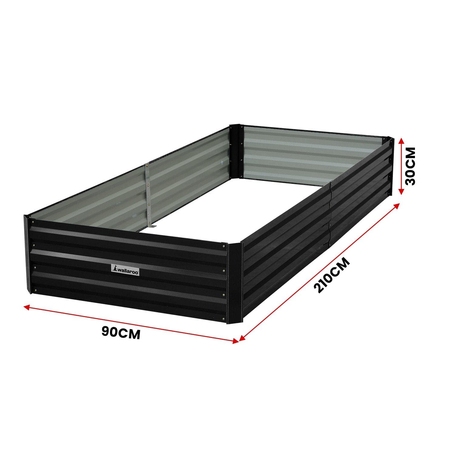 Garden Bed 210 x 90 x 30cm Galvanized Steel - Black