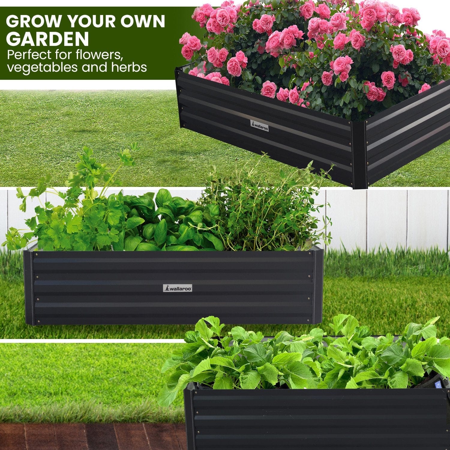 Garden Bed 210 x 90 x 30cm Galvanized Steel - Black