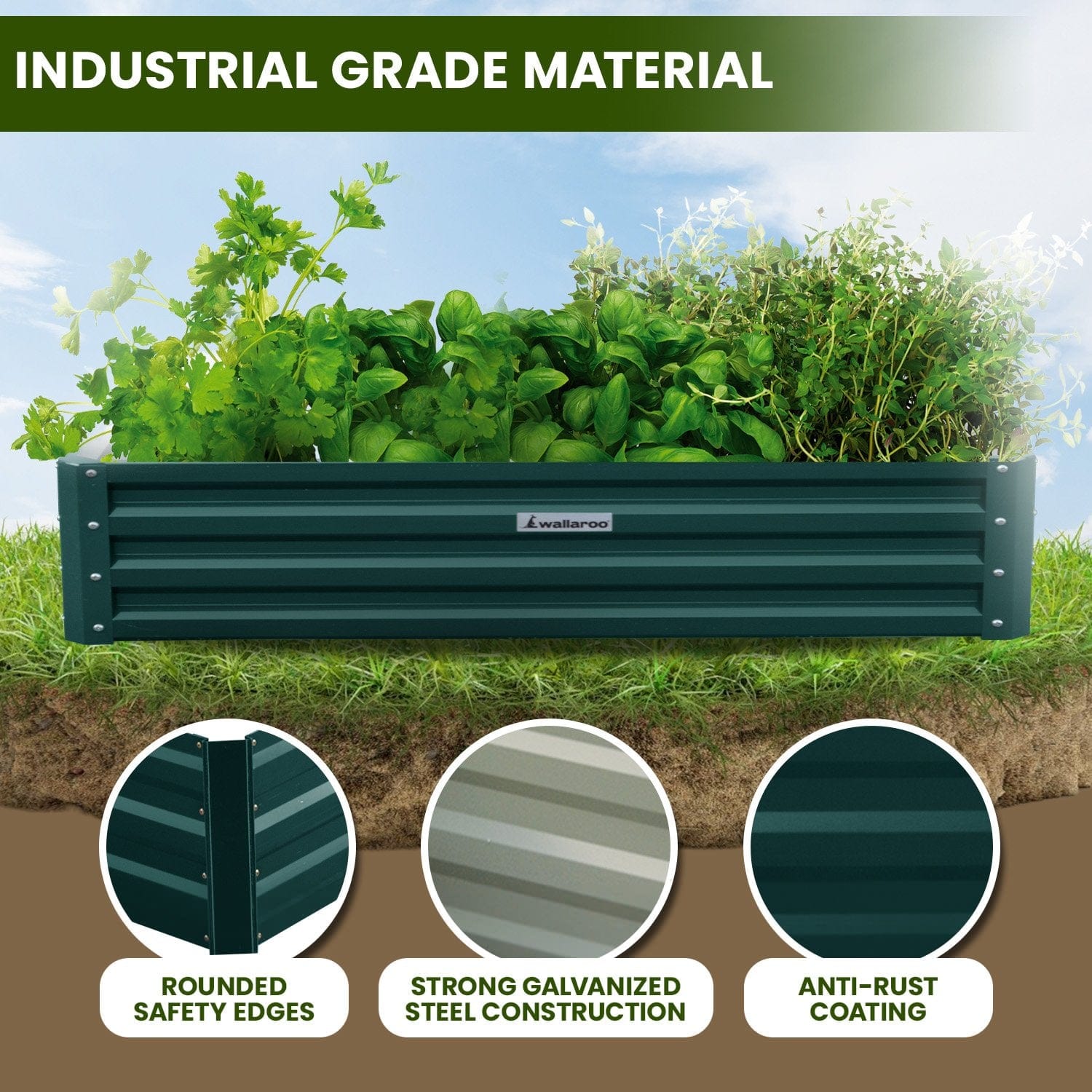 Garden Bed 240 x 120 x 30cm Galvanized Steel - Green