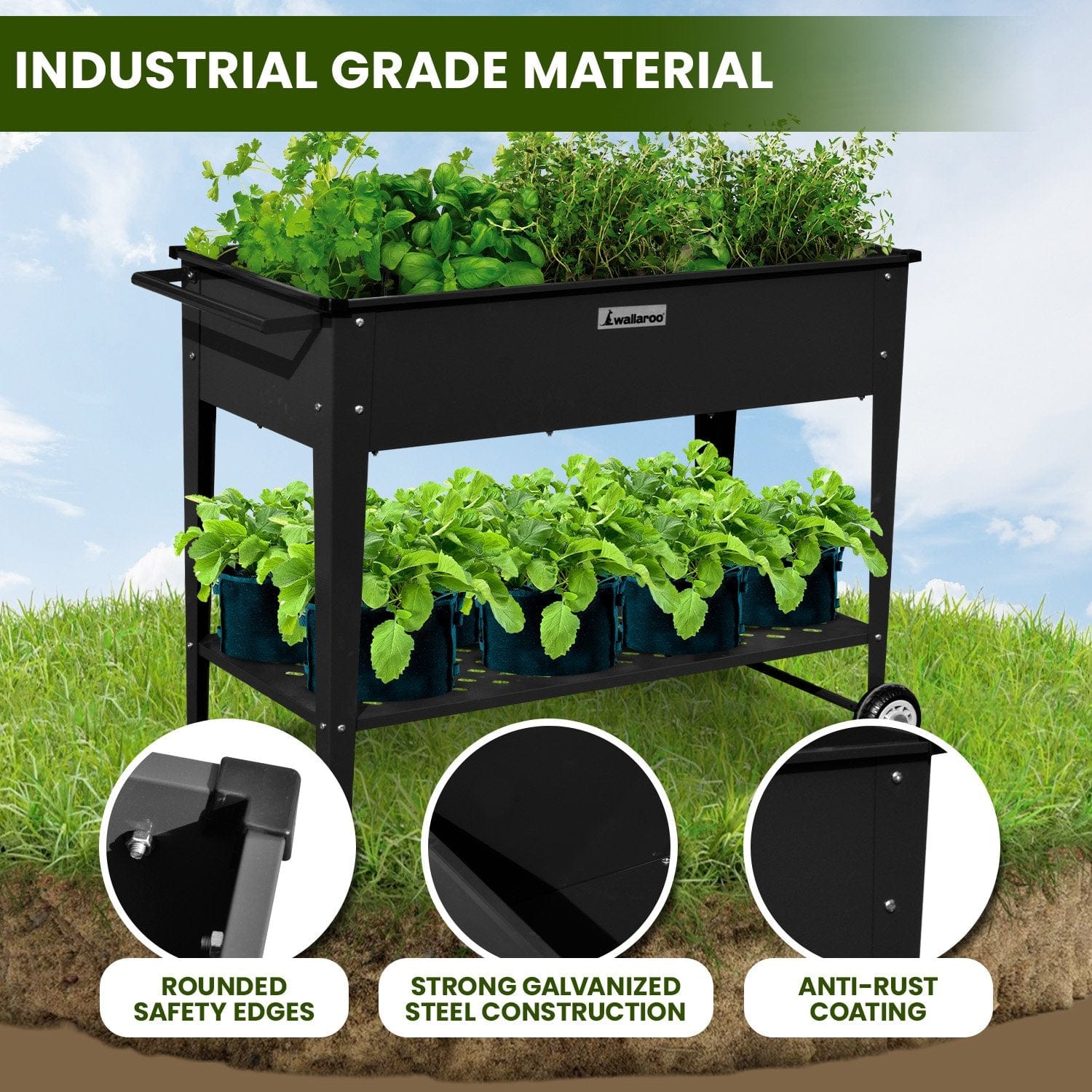 Garden Bed Raised 108.5 x 50.5 x 80cm Galvanized Steel  Black