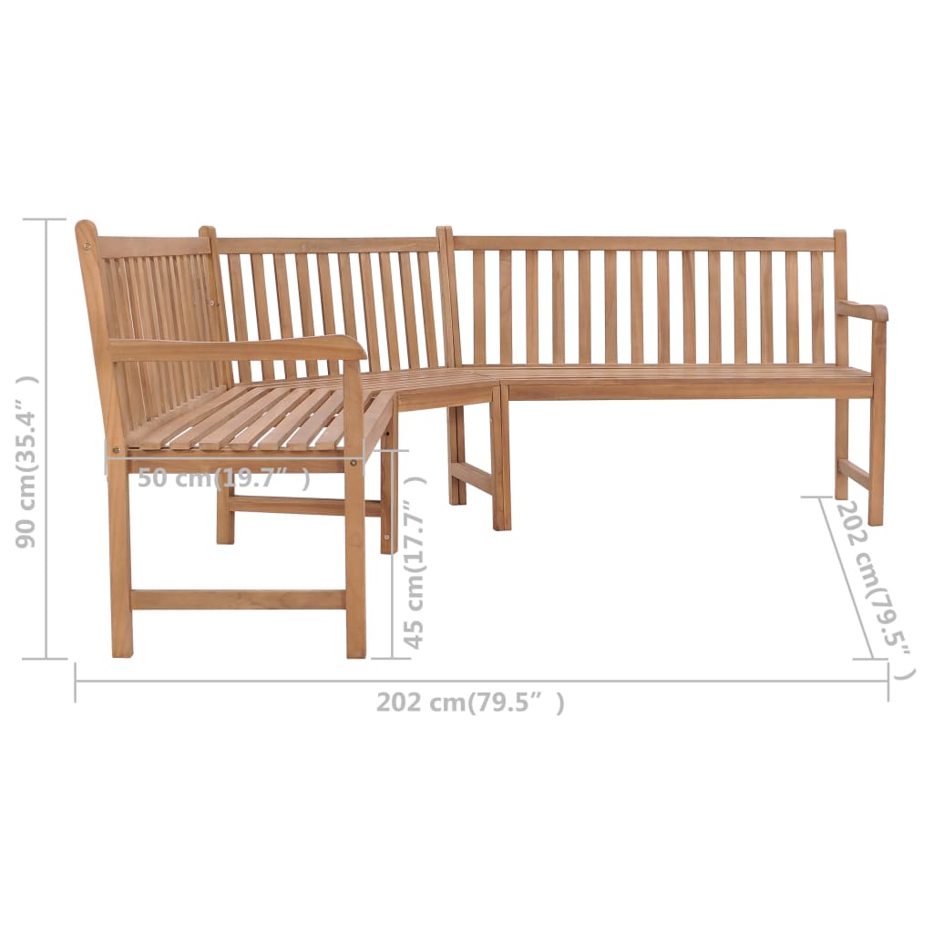 Garden Corner Bench 202x202x90 cm Solid Teak