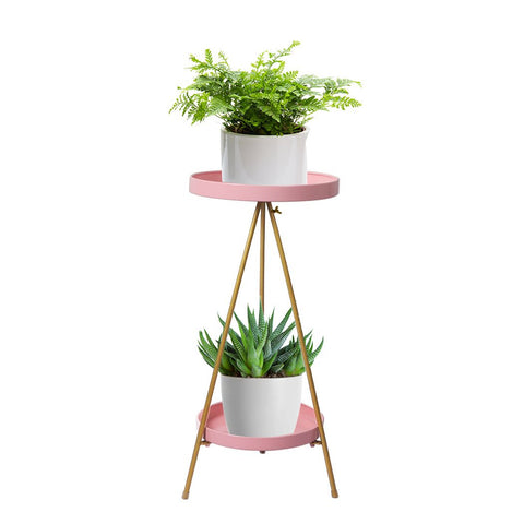 Garden Plant Stand 2 Tiers Outdoor Indoor Metal Flower Pots Rack Pink