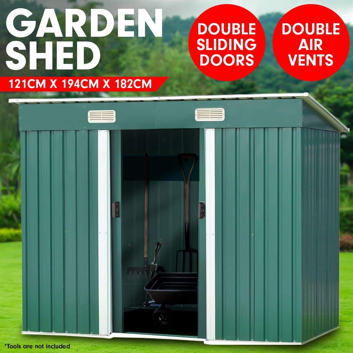 Garden Shed Flat 4ft x 6ft Outdoor Storage Shelter - Green