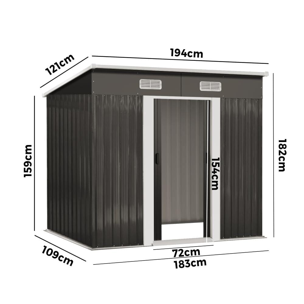 Garden Shed Outdoor Storage Sheds 1.94x1.21M Workshop Cabin Metal House