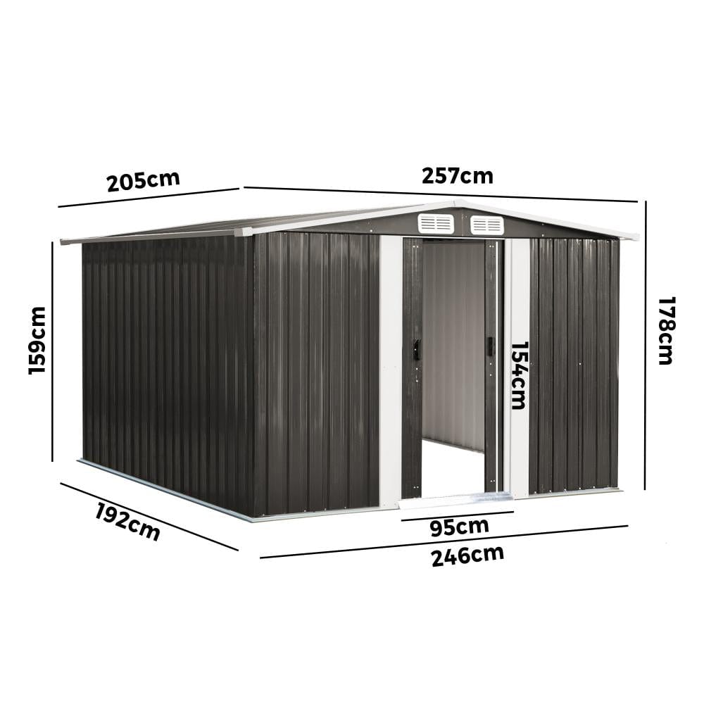 Garden Shed Outdoor Storage Sheds 2.57x2.05M Workshop Cabin Metal House