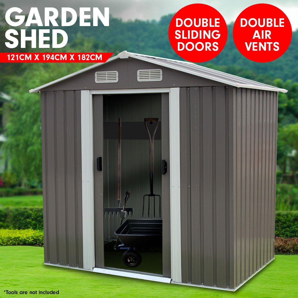 outdoor living Garden Shed Spire Roof 4ft x 6ft Outdoor Storage Shelter - Grey