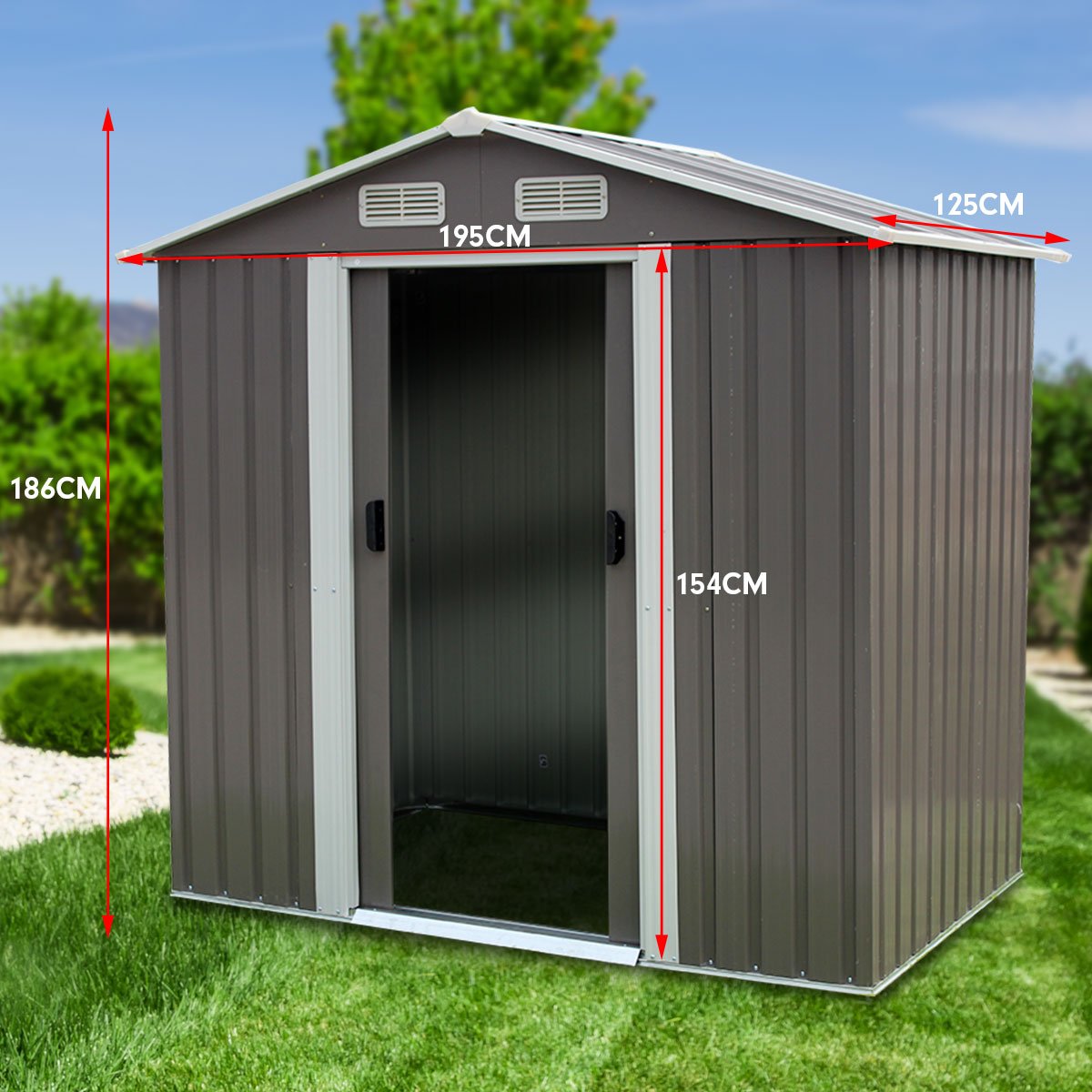 outdoor living Garden Shed Spire Roof 4ft x 6ft Outdoor Storage Shelter - Grey