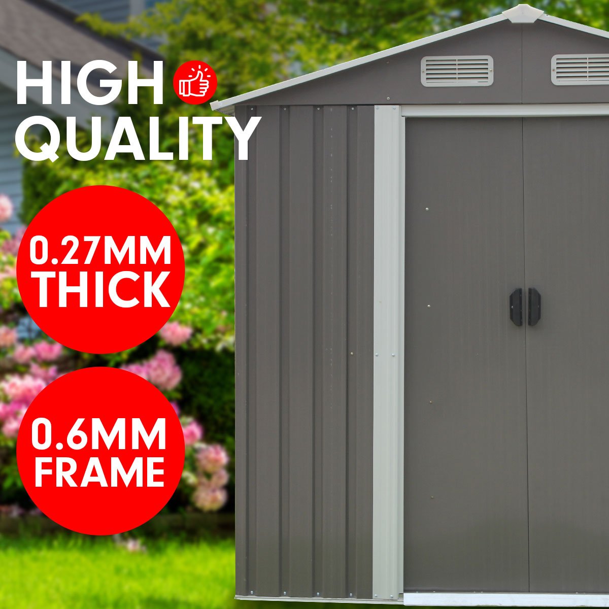 outdoor living Garden Shed Spire Roof 4ft x 6ft Outdoor Storage Shelter - Grey