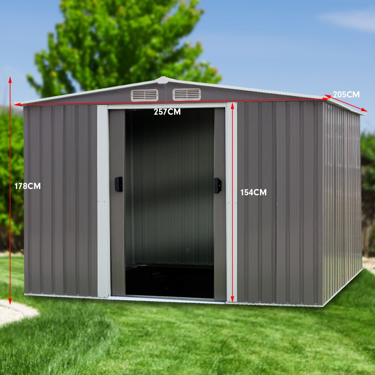 outdoor living Garden Shed Spire Roof 6ft x 8ft Outdoor Storage Shelter - Grey