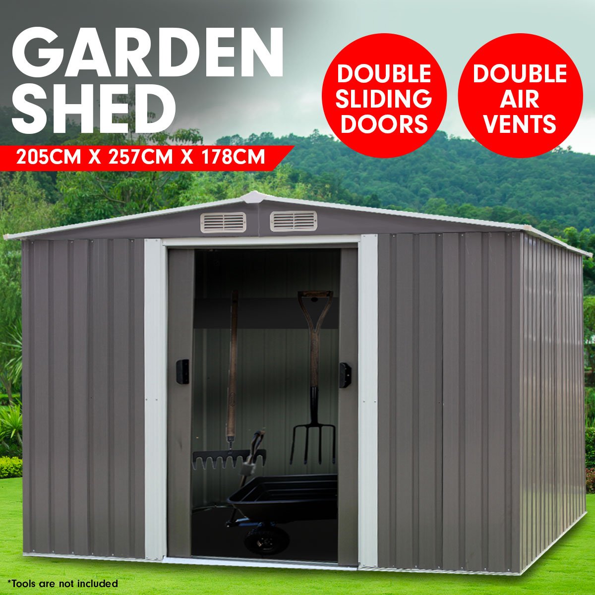outdoor living Garden Shed Spire Roof 6ft x 8ft Outdoor Storage Shelter - Grey